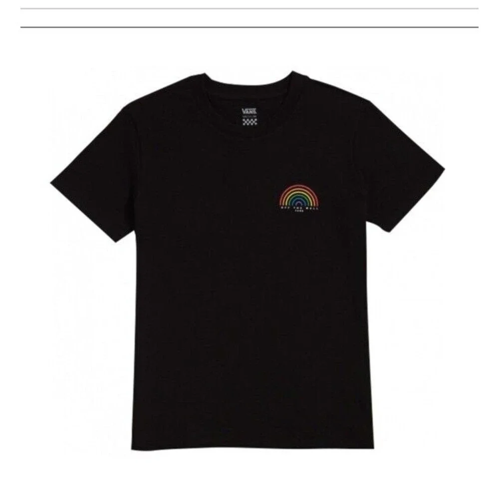 Vans Women’s Black T-Shirt With Pride Rainbow On Chest Short Sleeves Size XL - Picture 2 of 6